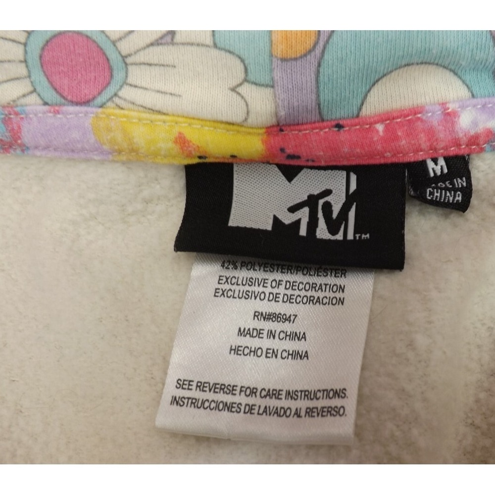 MTV Women's Pullover Cream Hoodie floral Hood - Size Medium Long sleeves - Picture 11 of 13